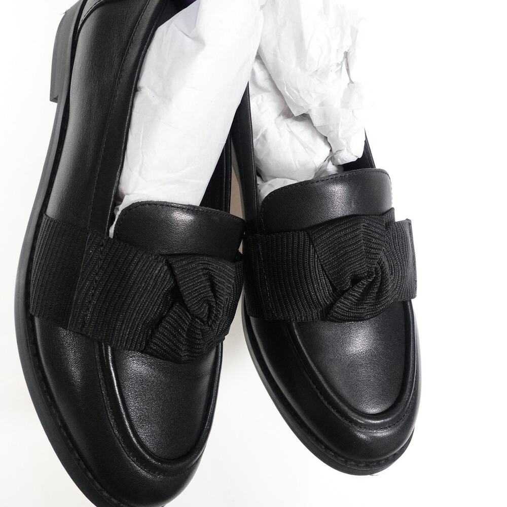Quince Women’s Italian Leather Bow Penny Loafer Black Sz 8 Preppy Retro Classic